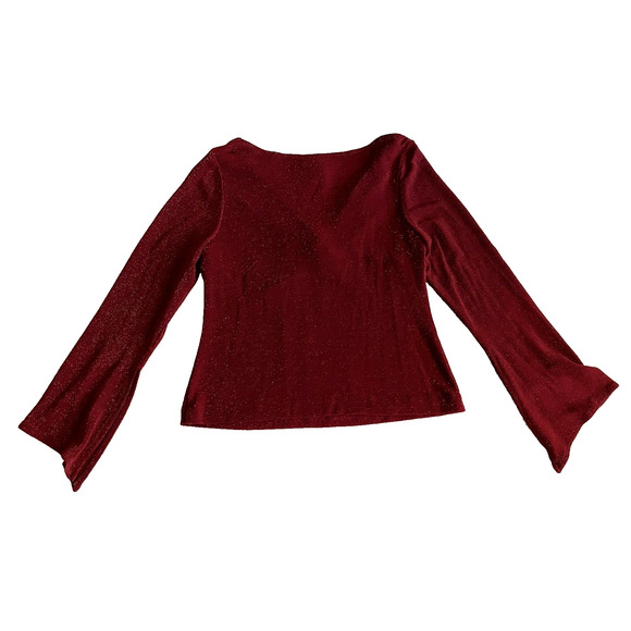 Xscape Blouse Womens Medium Flared Sleeve Pullover Twist Knot Red Sparkle Top - Picture 9 of 15
